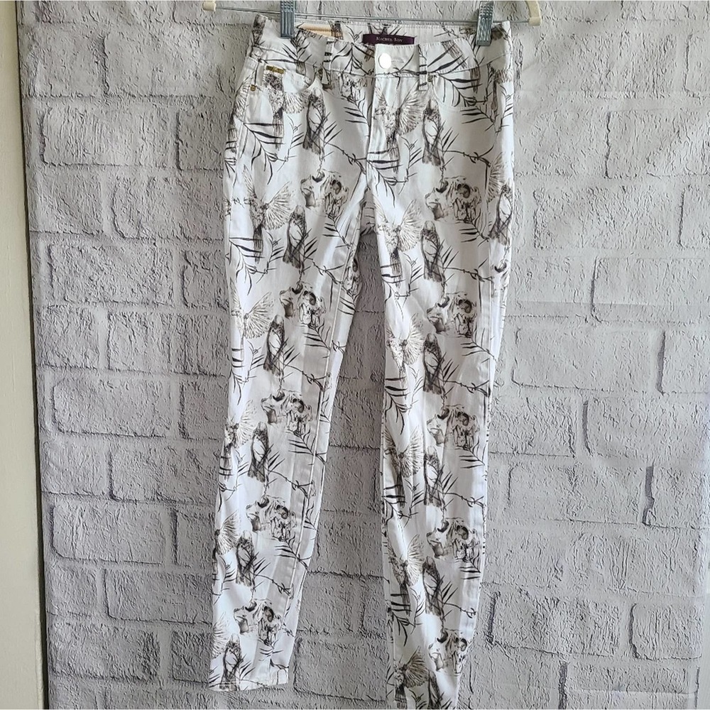 Rachel Roy Black‎ And White Bird Printed White Denim Skinny Jeans Size 25